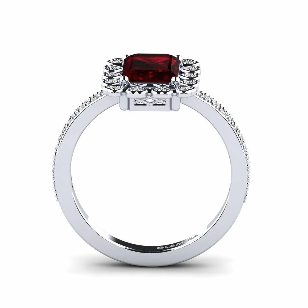 14ct White Gold Emerald Cut Garnet Engagement Ring Xyster