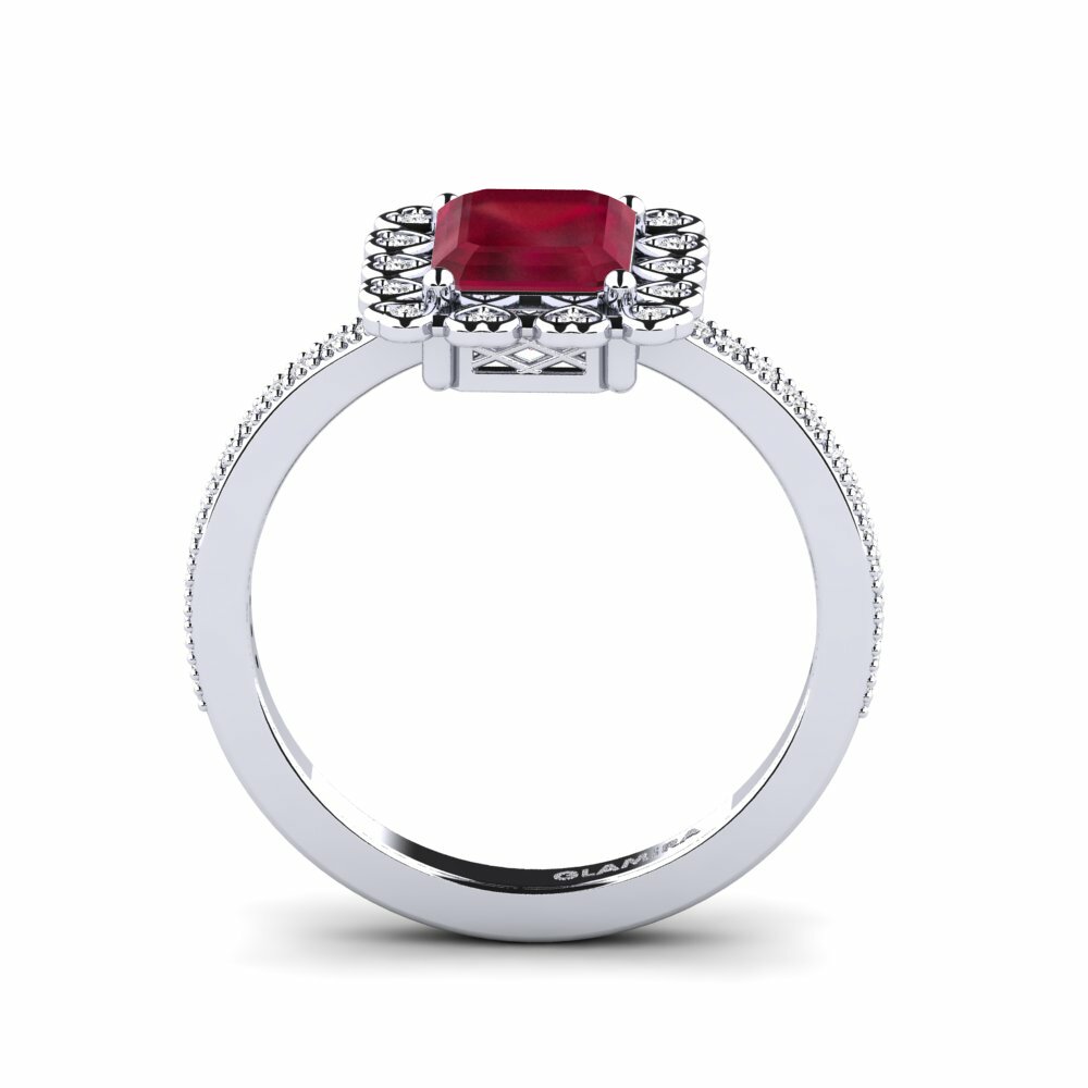 14ct White Gold Emerald Cut Ruby Engagement Ring Xyster