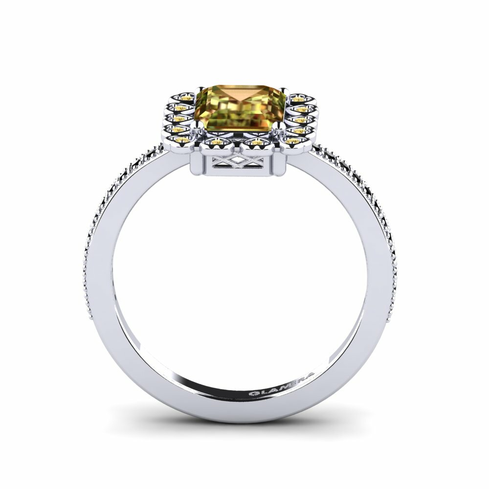 14ct White Gold Emerald Cut Sultan Stone Engagement Ring Xyster