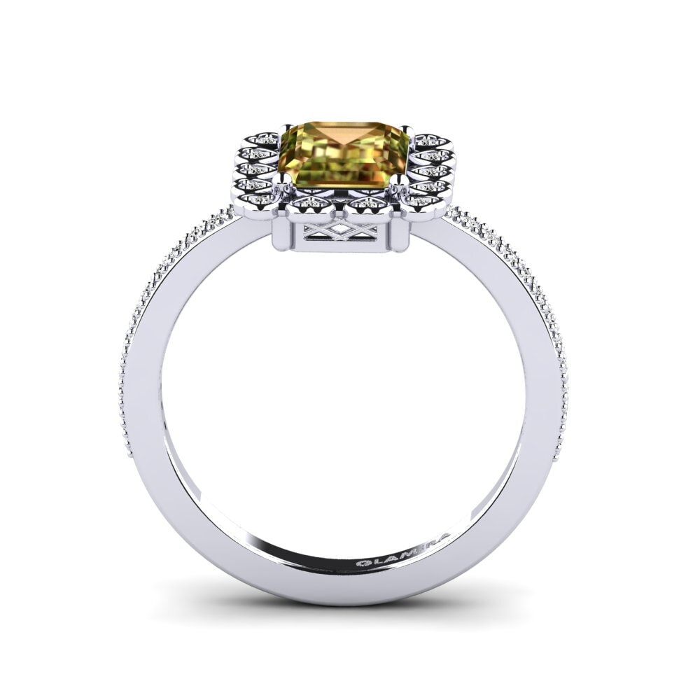 14ct White Gold Emerald Cut Sultan Stone Engagement Ring Xyster