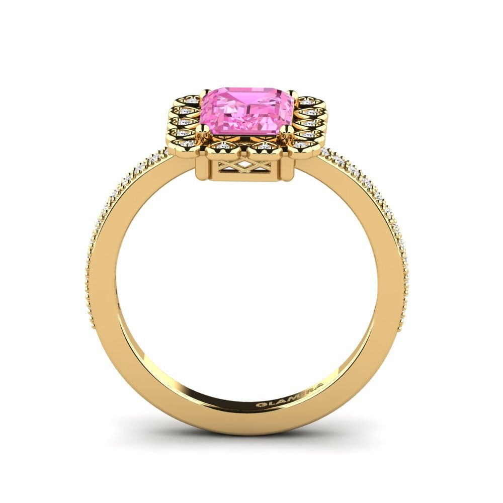 14ct Yellow Gold Emerald Cut Pink Topaz Engagement Ring Xyster
