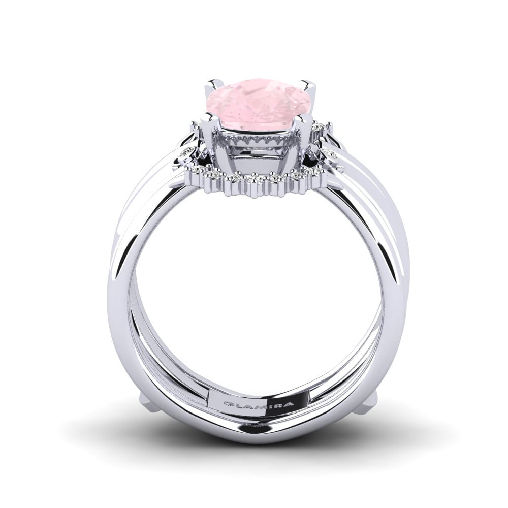 White Silver Rose Quartz Ring Yablexa - SET