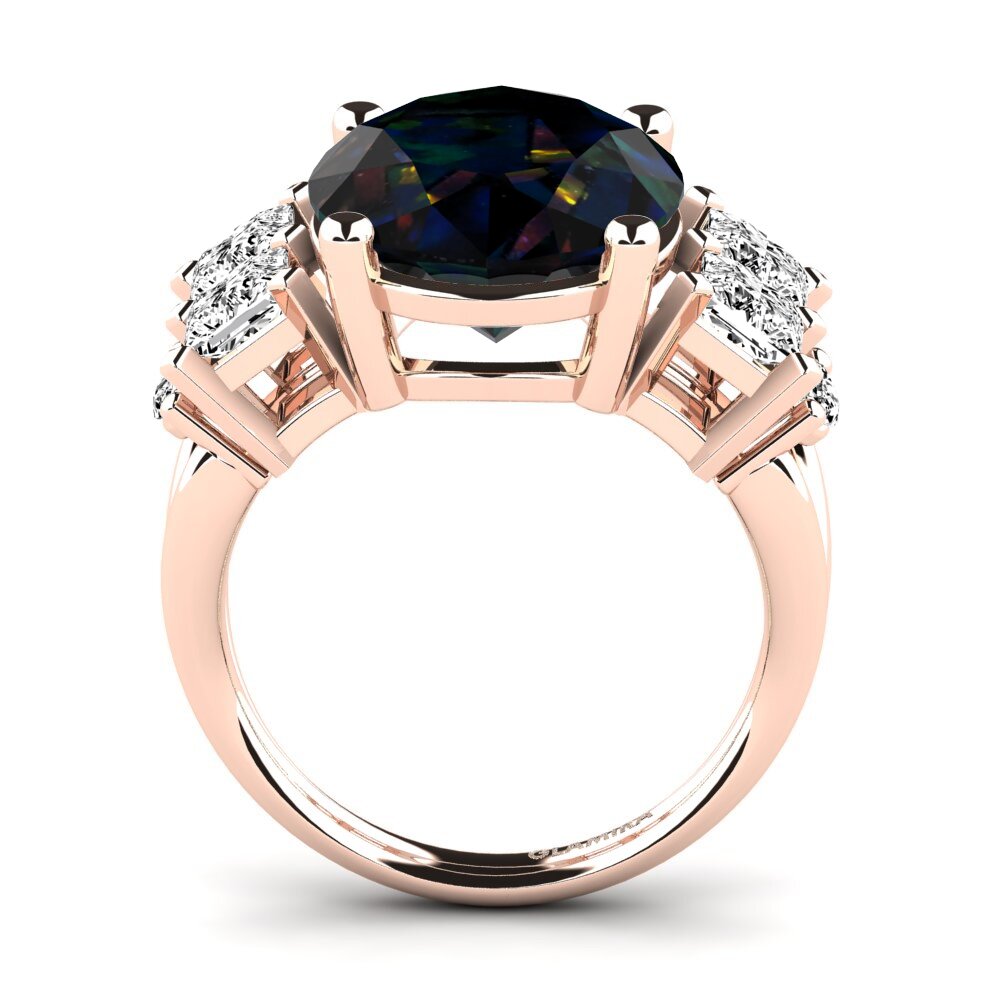 14k Oro Rosa Opalo Negro Anillo Yovela
