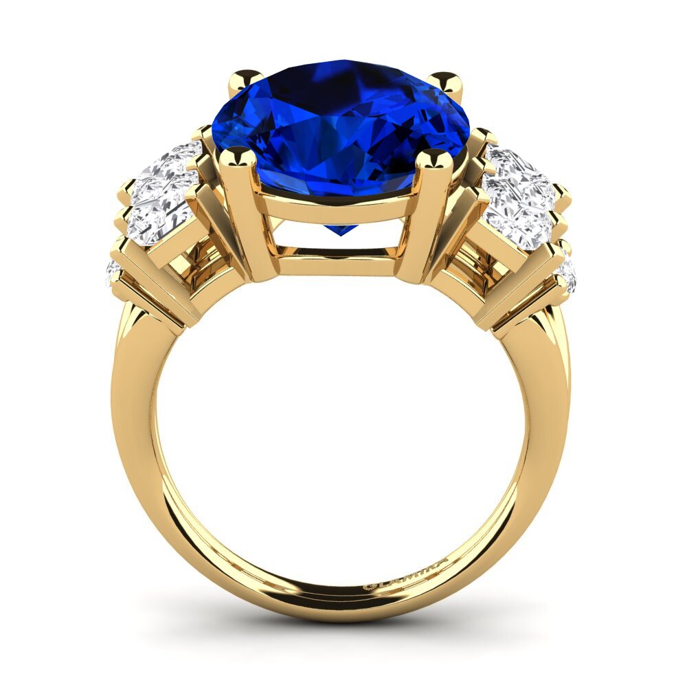 14k Oro Amarillo Safiro (Creado en Laboratorio) Anillo Yovela