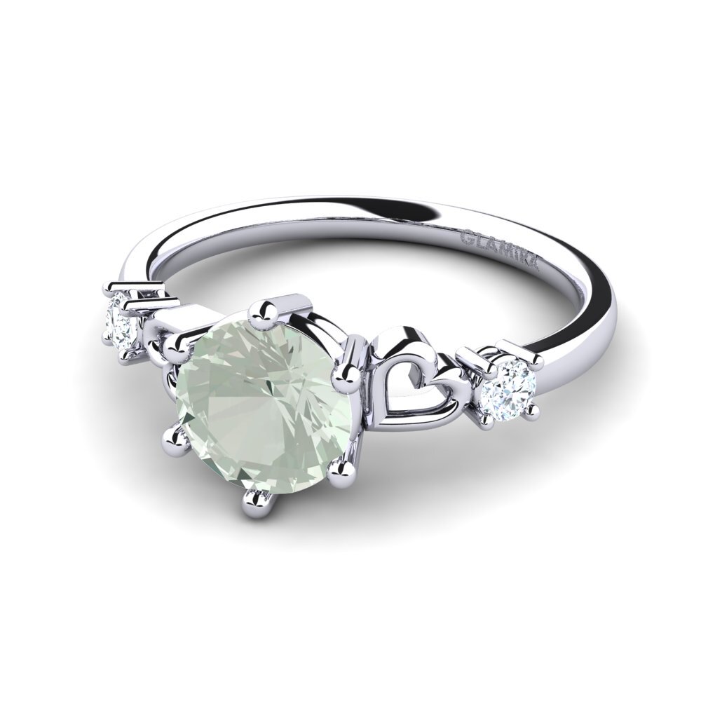 18k Oro Blanco Amatista verde Anillo de compromiso Naidene