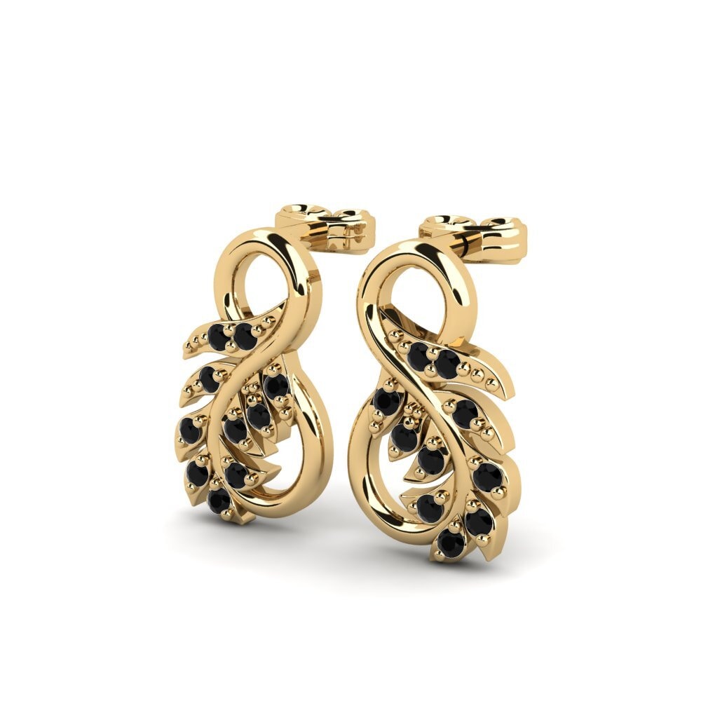 14ct Yellow Gold Black Diamond Women's Earring Grafetul A