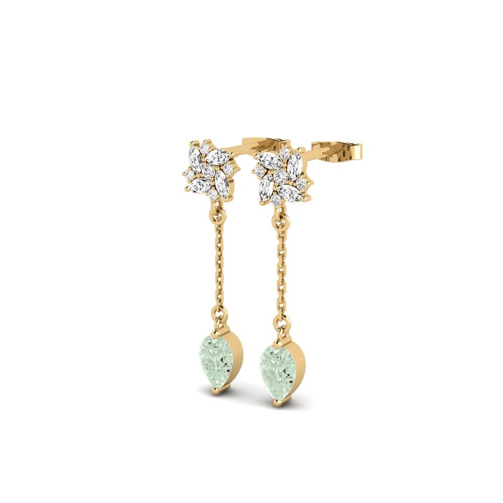 14ct Yellow Gold Green Amethyst Women's Earring Persici - A