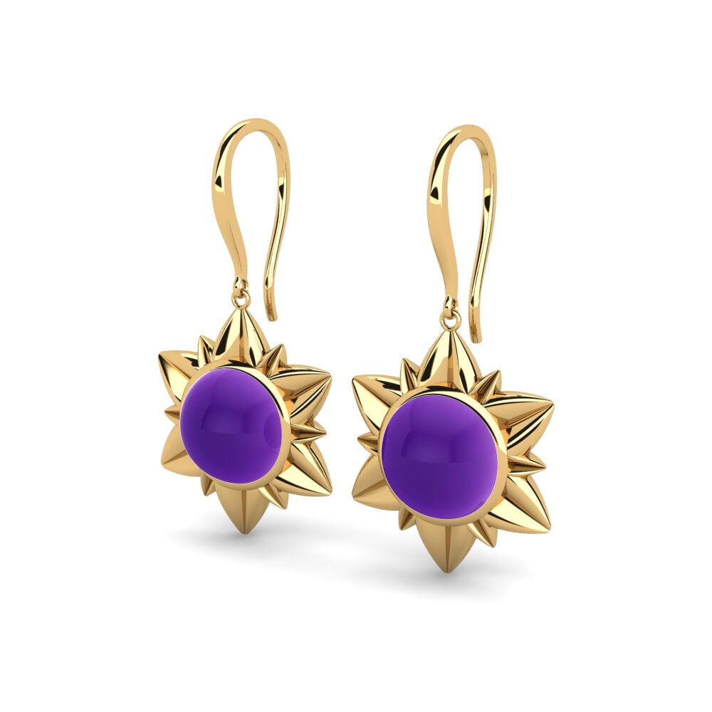 14ct Yellow Gold Cabochon Amethyst Women's Earring Alem