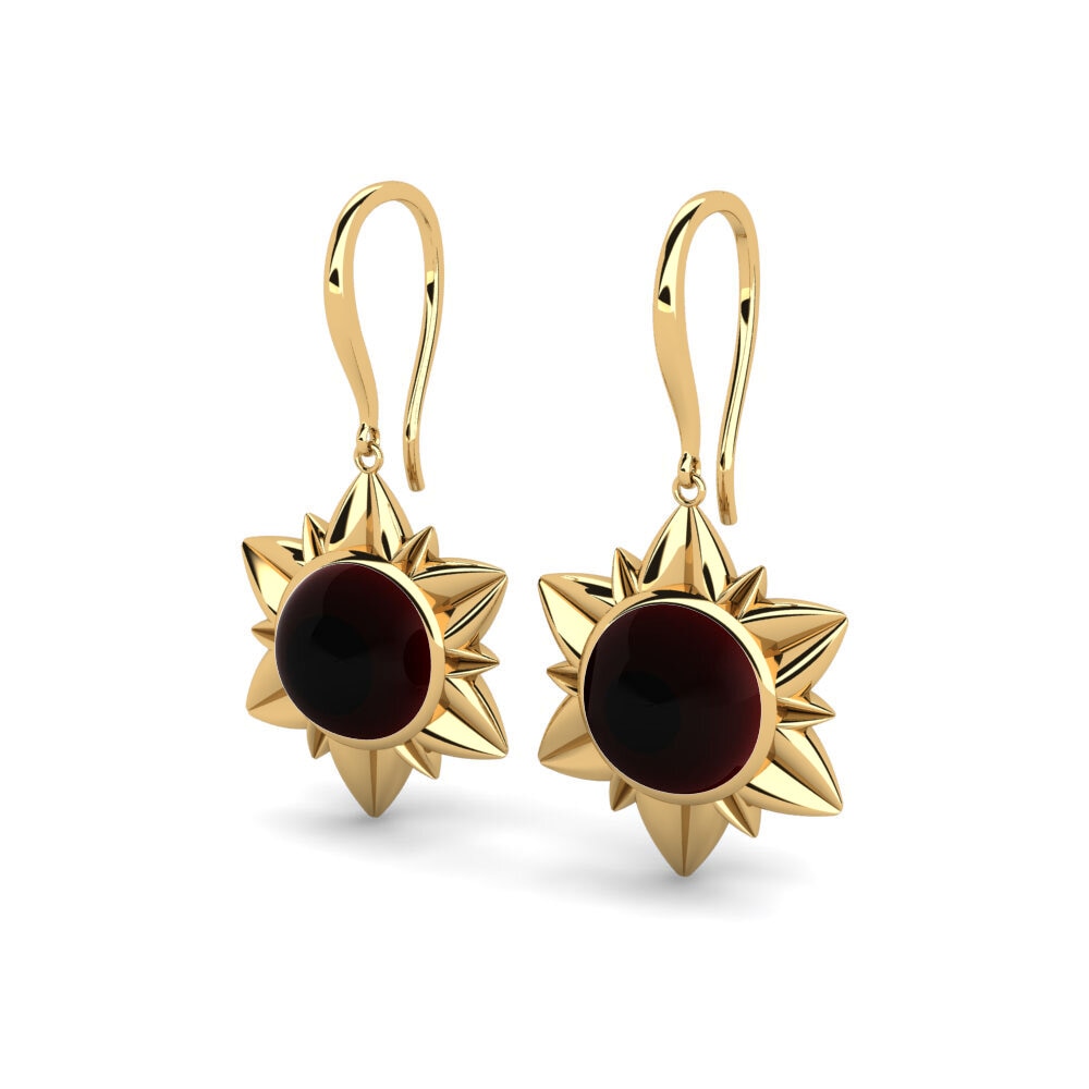14k Oro Amarillo Granate Cabujón Pendiente de mujer Alem