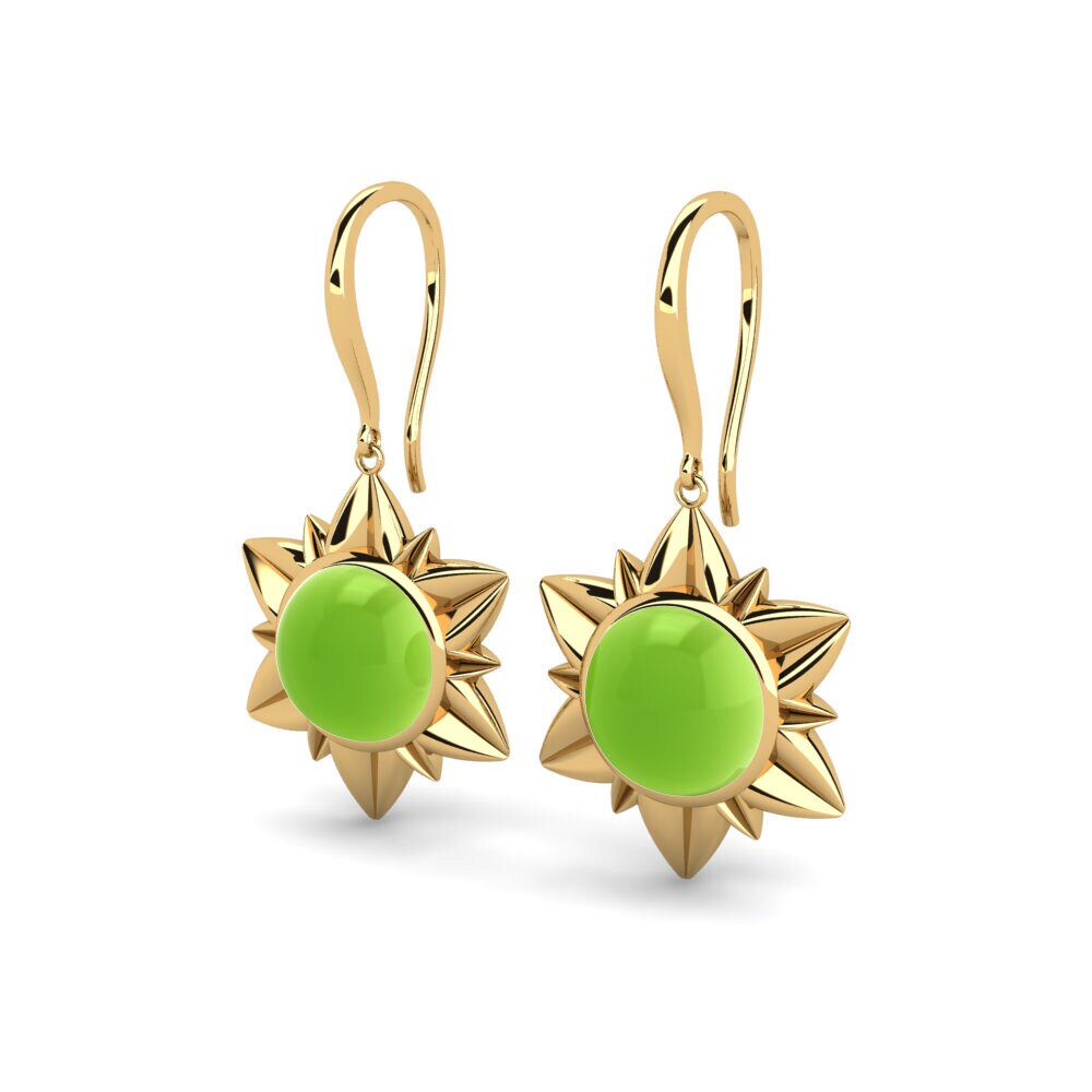 14k Oro Amarillo Peridoto Cabujón Pendiente de mujer Alem