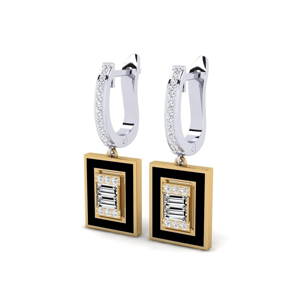 14k Oro Blanco & Amarillo Baguette Pendiente de mujer Auxillac