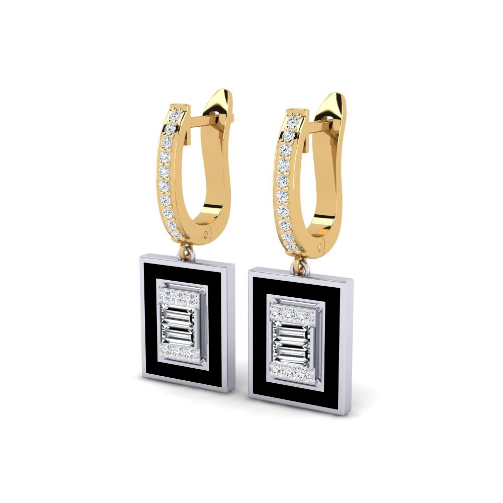 14k Oro Amarillo/Blanco Baguette Pendiente de mujer Auxillac