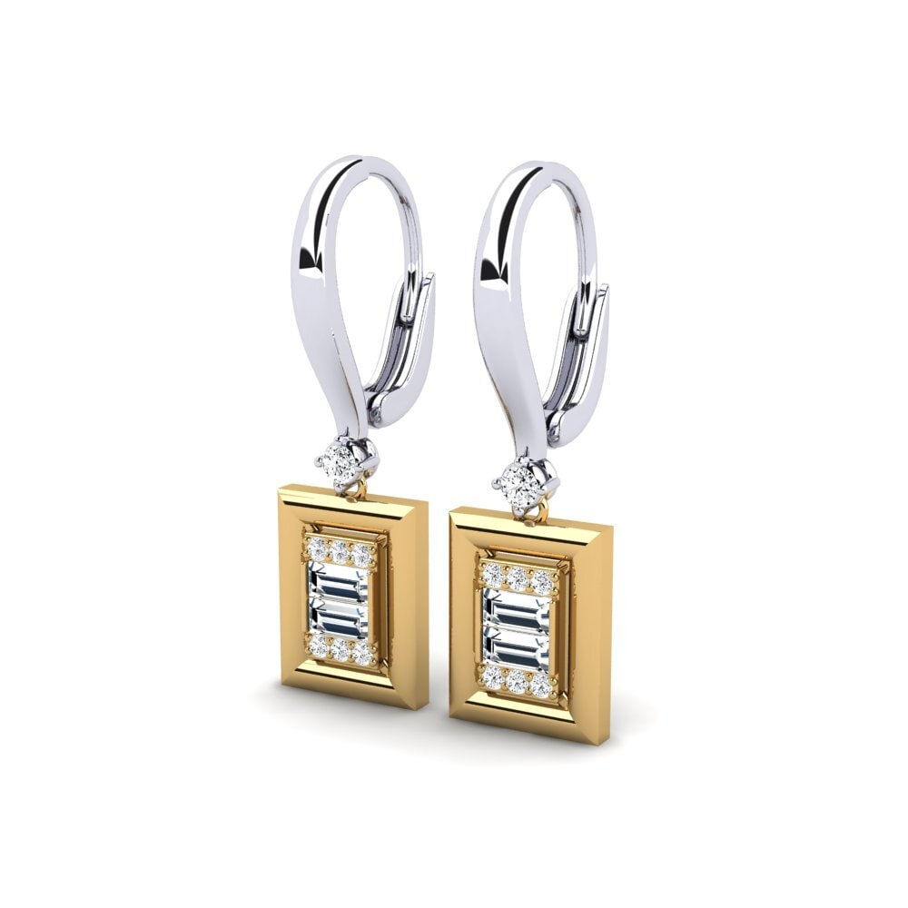 14k Oro Blanco & Amarillo Baguette Pendiente de mujer Auze