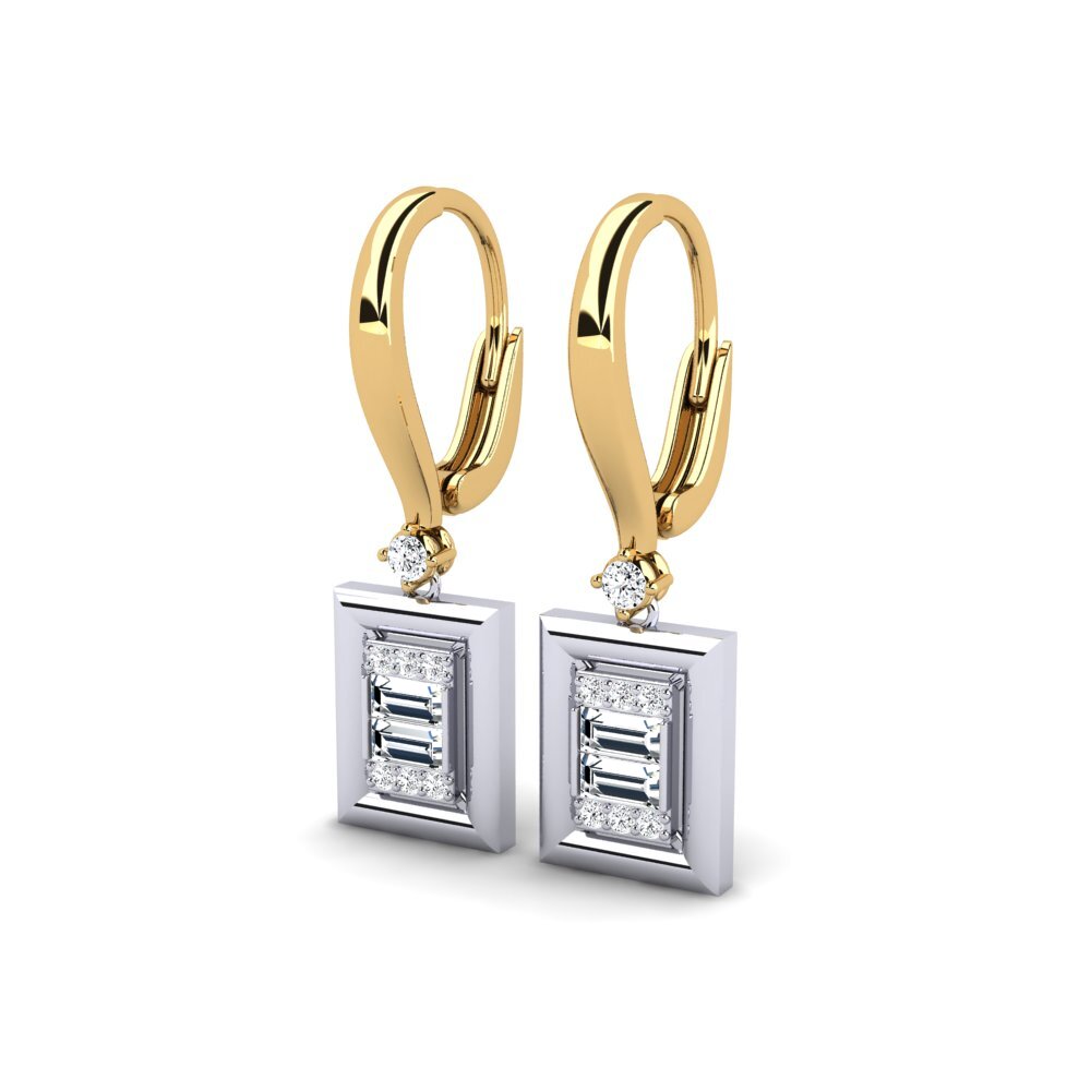 14k Oro Amarillo/Blanco Baguette Pendiente de mujer Auze