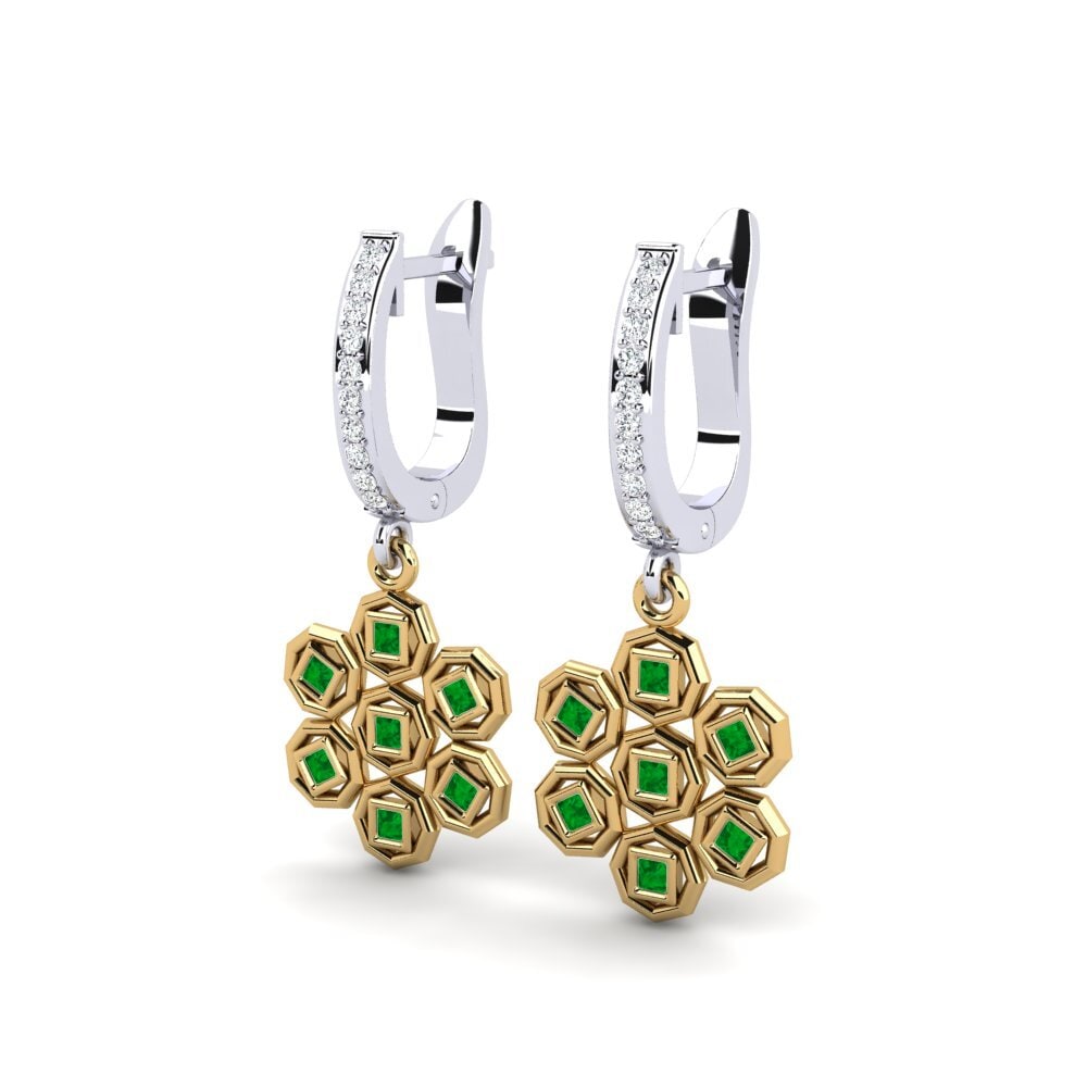 18k Oro Blanco & Amarillo Esmeralda Pendiente de mujer Awickler