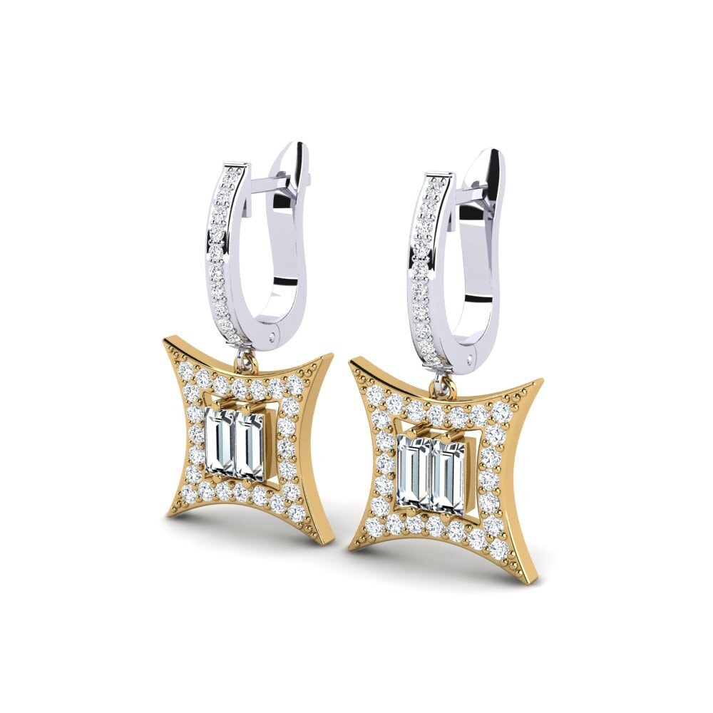 14k Oro Blanco & Amarillo Baguette Pendiente de mujer Bacilly