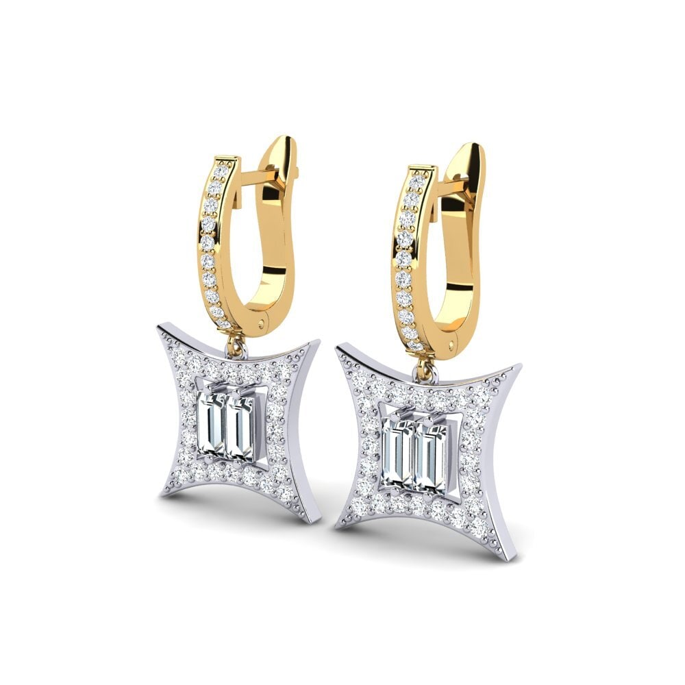 14k Oro Amarillo/Blanco Baguette Pendiente de mujer Bacilly