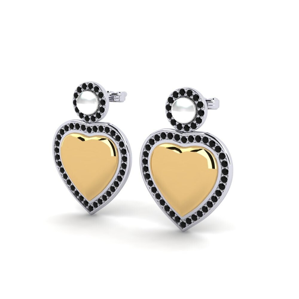 9ct White & Yellow Gold Black Diamond Women's Earring Bertan