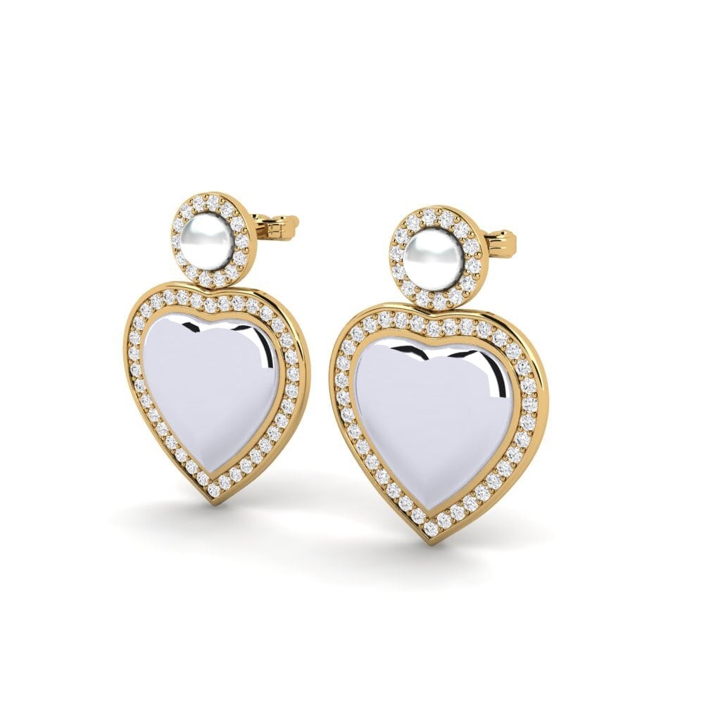 14k Oro Amarillo & Blanco Zafiro blanco Pendiente de mujer Bertan