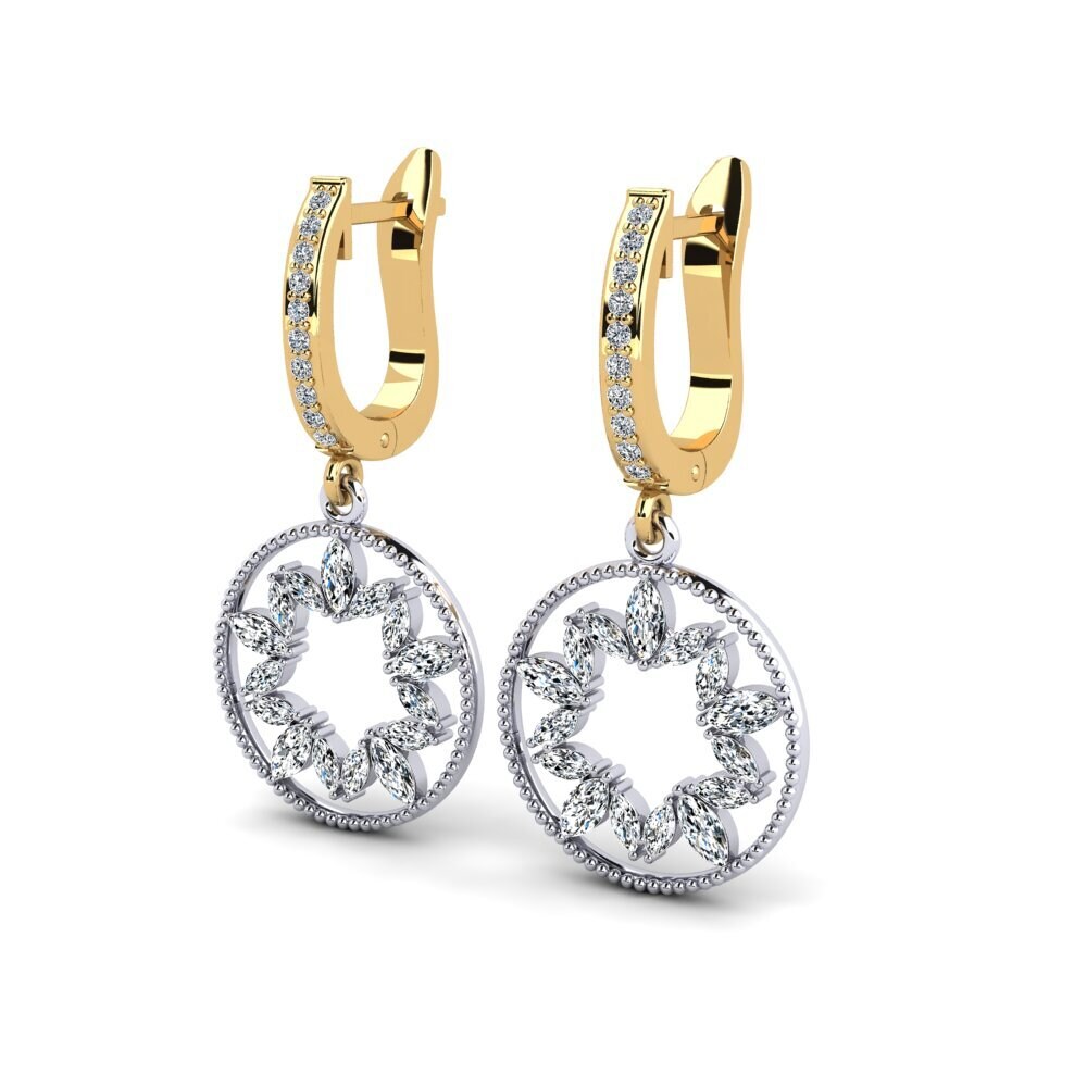 14k Oro Amarillo/Blanco Marquesa Pendiente de mujer Bias