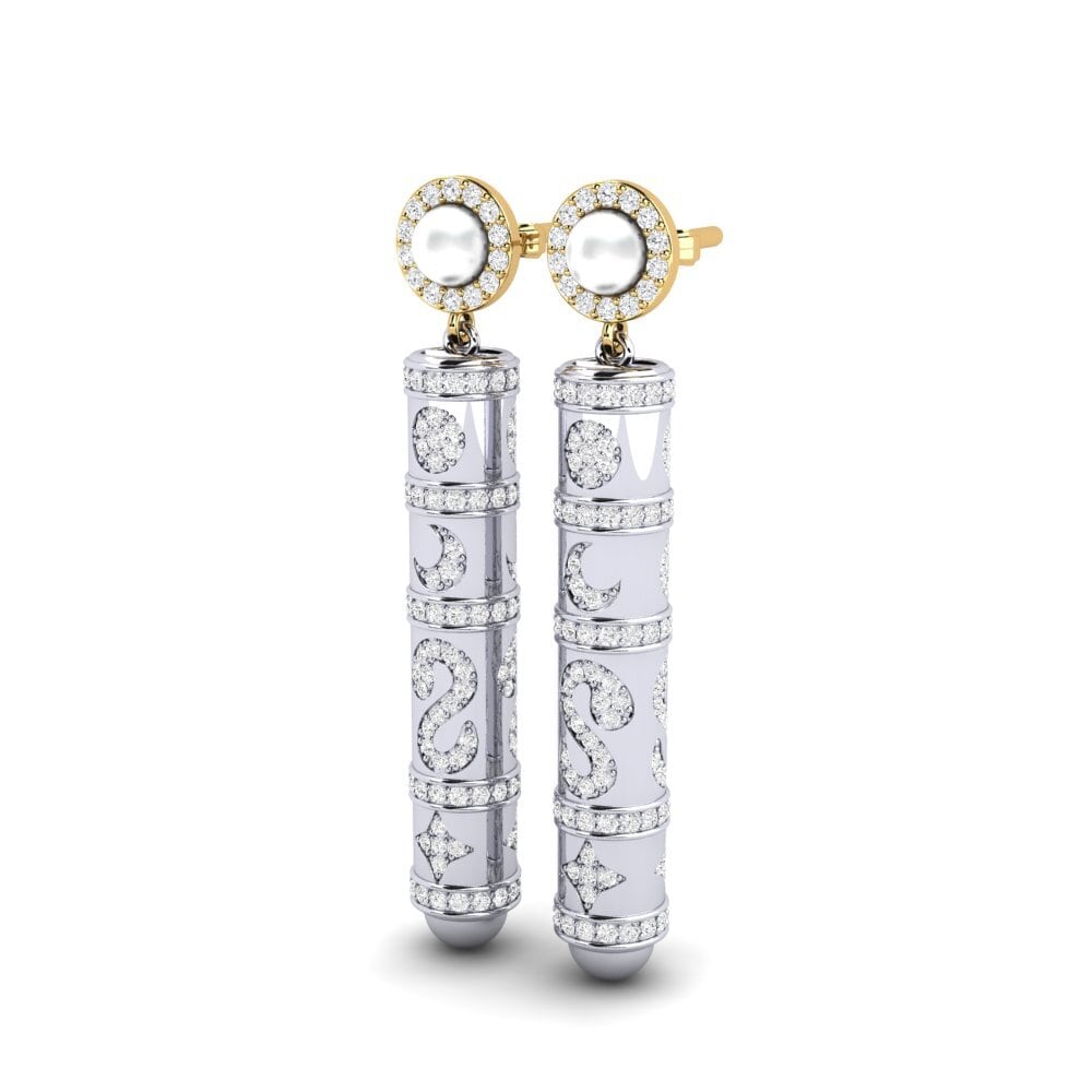14k Oro Amarillo & Blanco Zafiro blanco Pendiente de mujer Brioni