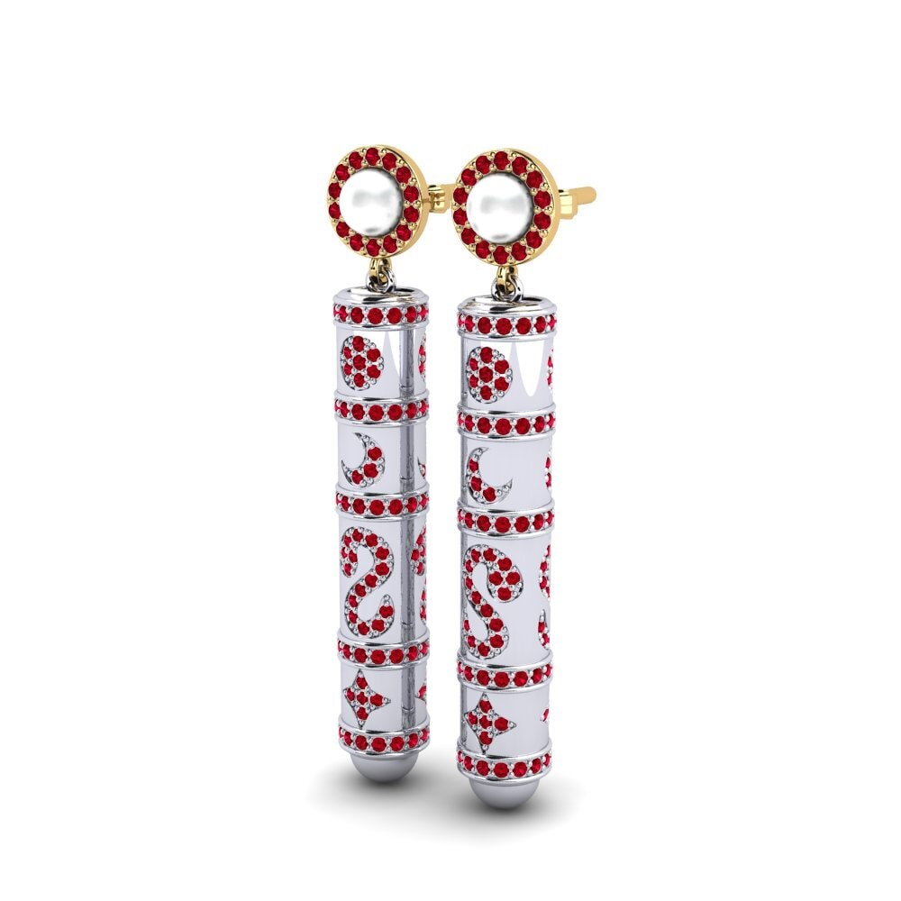 9ct Yellow & White Gold Red Zirconia Women's Earring Brioni