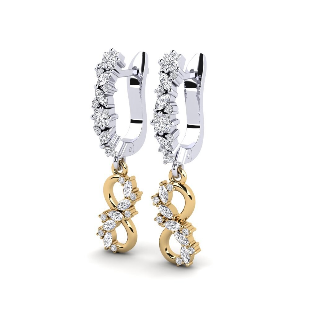 14k Oro Blanco / Amarillo Princesa Pendiente de mujer Pepo