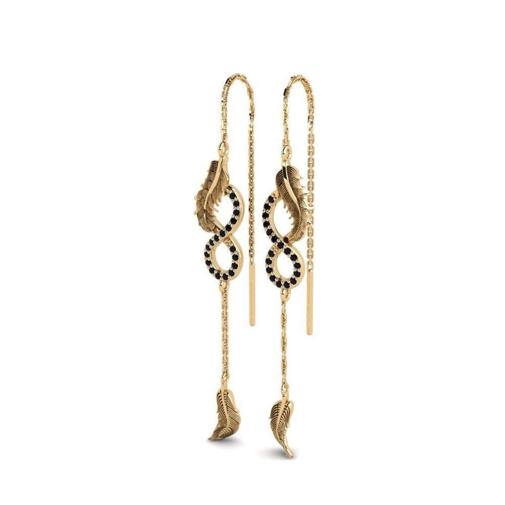 Ouro Amarelo 14K Safira negra Brincos Feminino Simplicite B