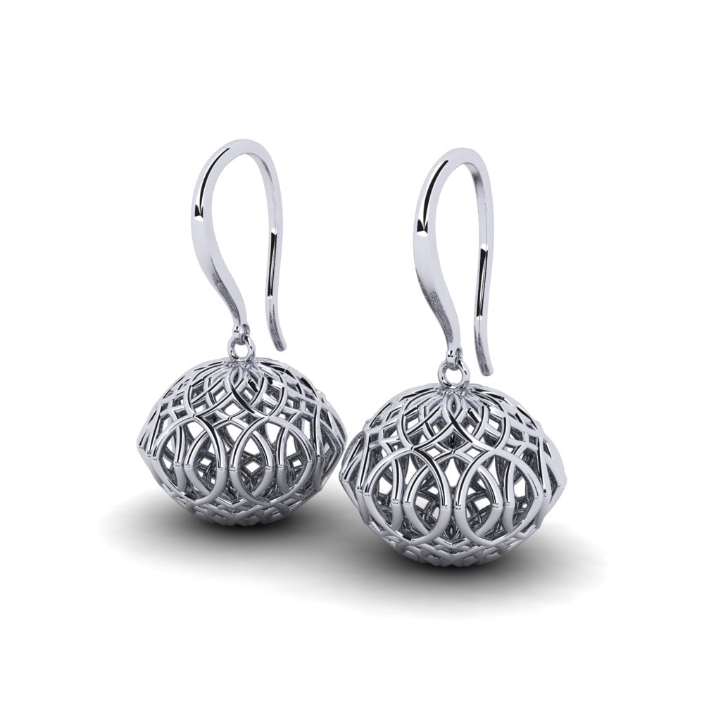 18k Oro Blanco Pendientes Fuzzear