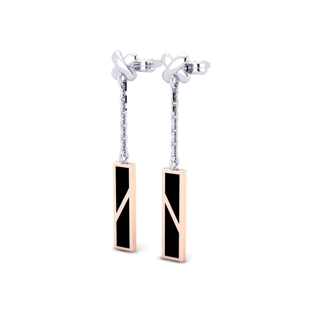 18k Oro Blanco / Rosa Pendientes Moinden
