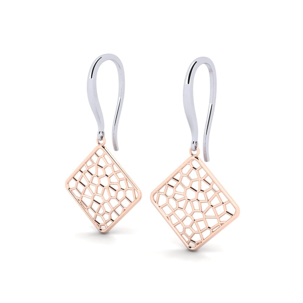 18k Oro Blanco / Rosa Pendientes Neprito