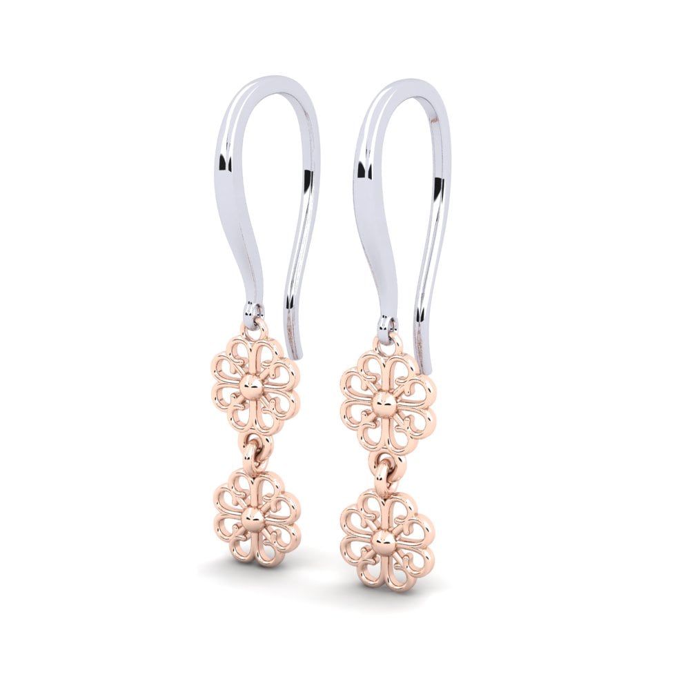 18k Oro Blanco / Rosa Pendientes Novate