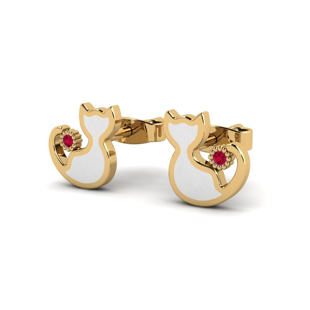 14ct Yellow Gold Ruby Kid's Earring Extreage
