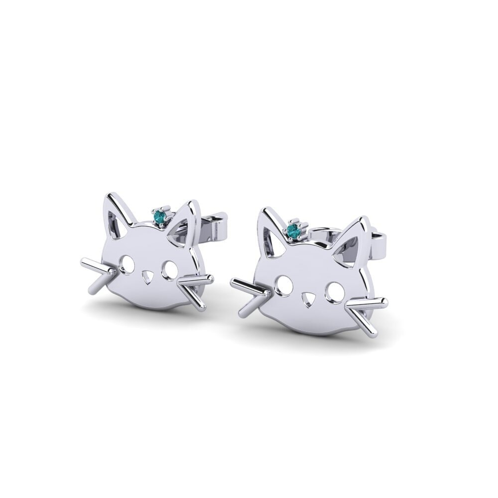 18k White Gold Blue Diamond Kid's Earring Hexer