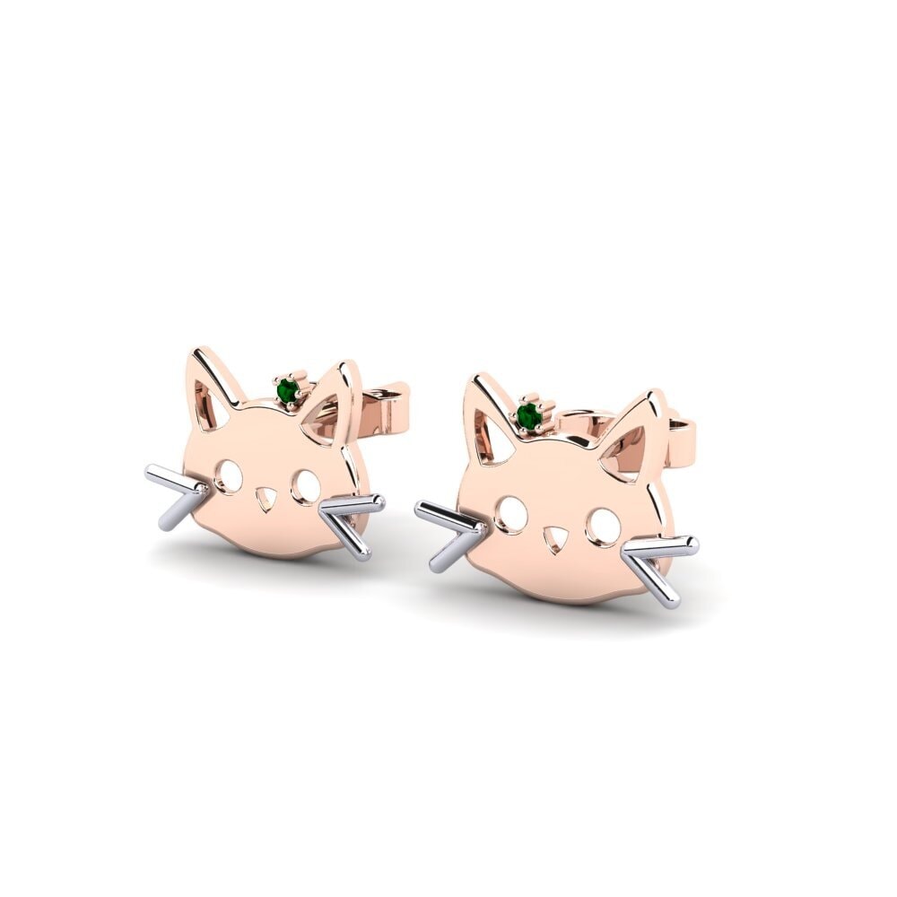 14k Rose & White Gold Green Zirconia Kid's Earring Hexer