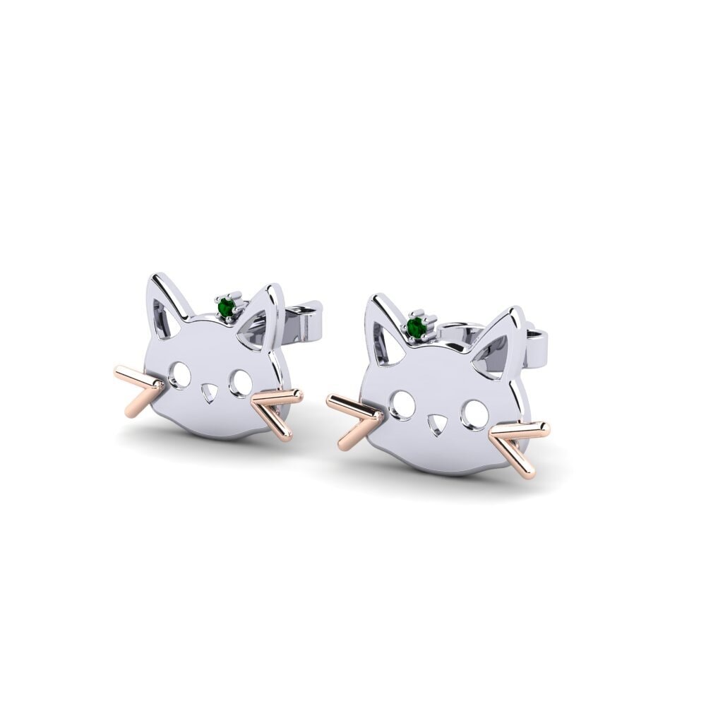 14k White & Rose Gold Green Zirconia Kid's Earring Hexer