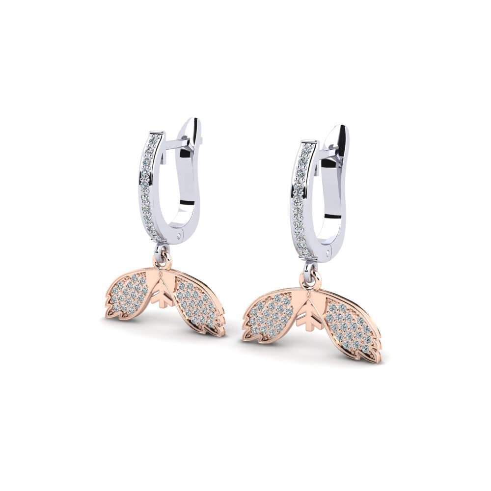 14k Oro Blanco / Rosa Pendiente de mujer Durbar