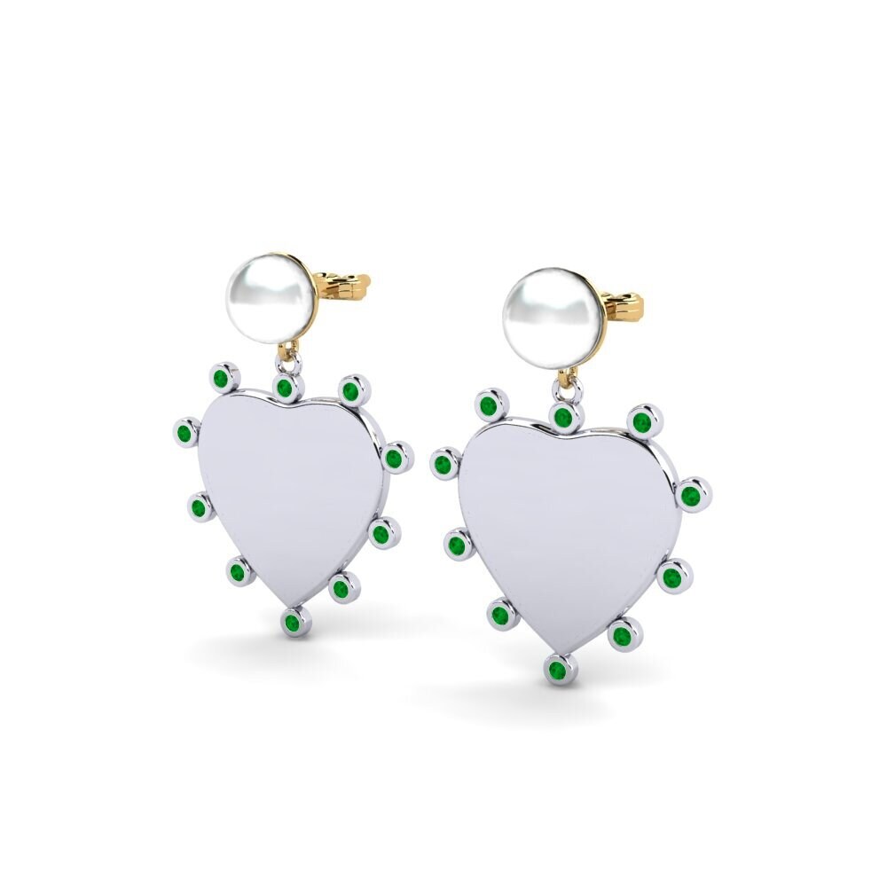 18ct White & Yellow Gold Emerald Women's Earring Elgina