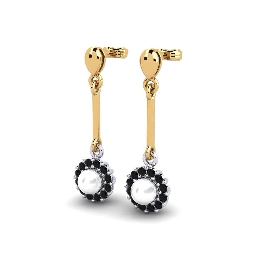 14ct Yellow & White Gold Black Sapphire Women's Earring Esrog