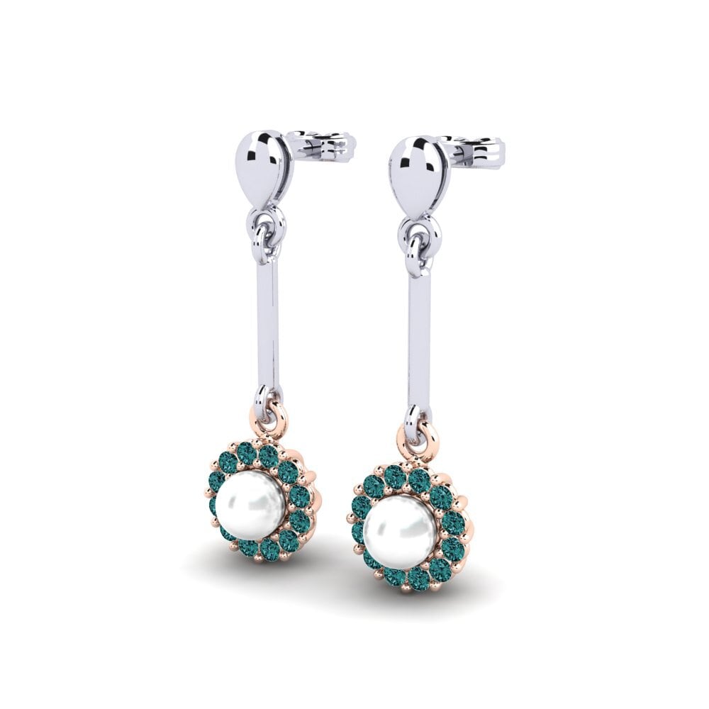 9ct White & Rose Gold Blue Diamond Women's Earring Esrog