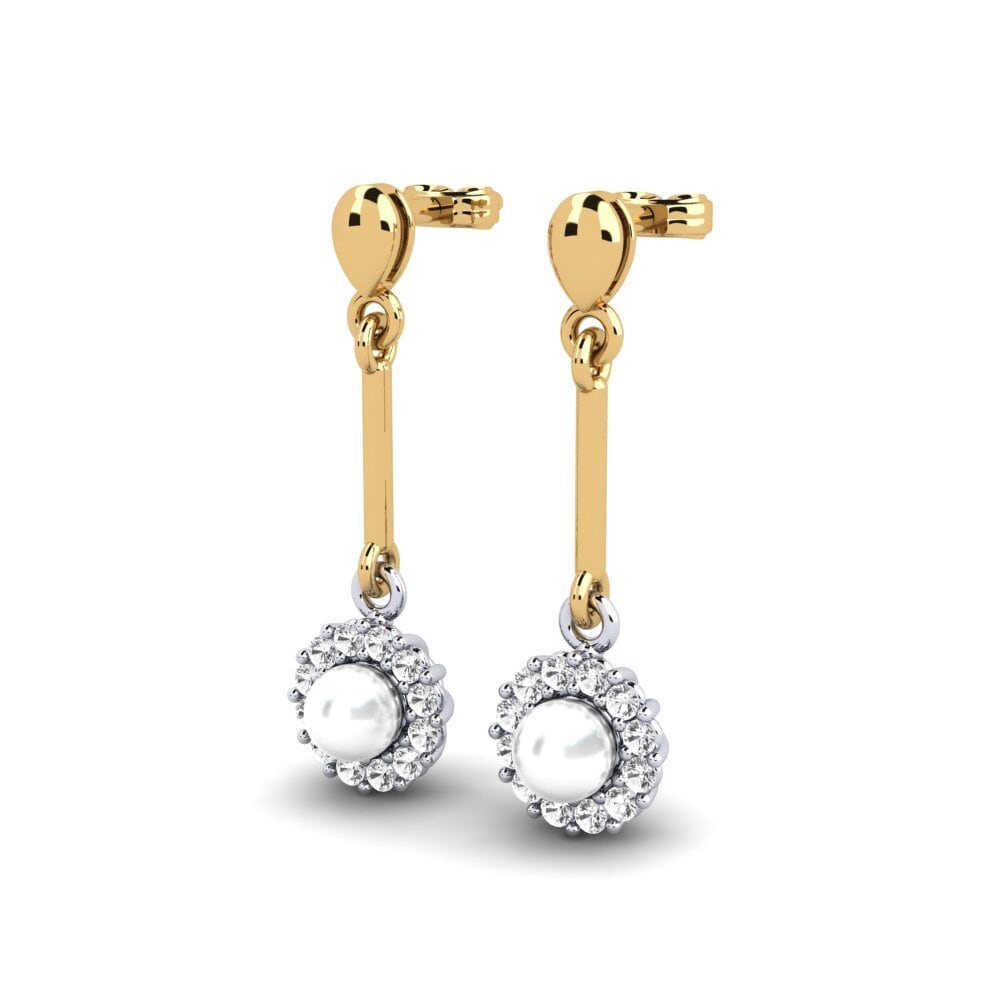 14k Oro Amarillo & Blanco Zafiro blanco Pendiente de mujer Esrog