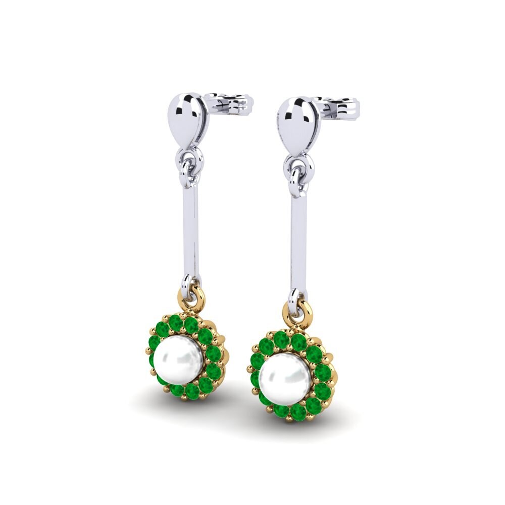 18ct White & Yellow Gold Emerald Women's Earring Esrog