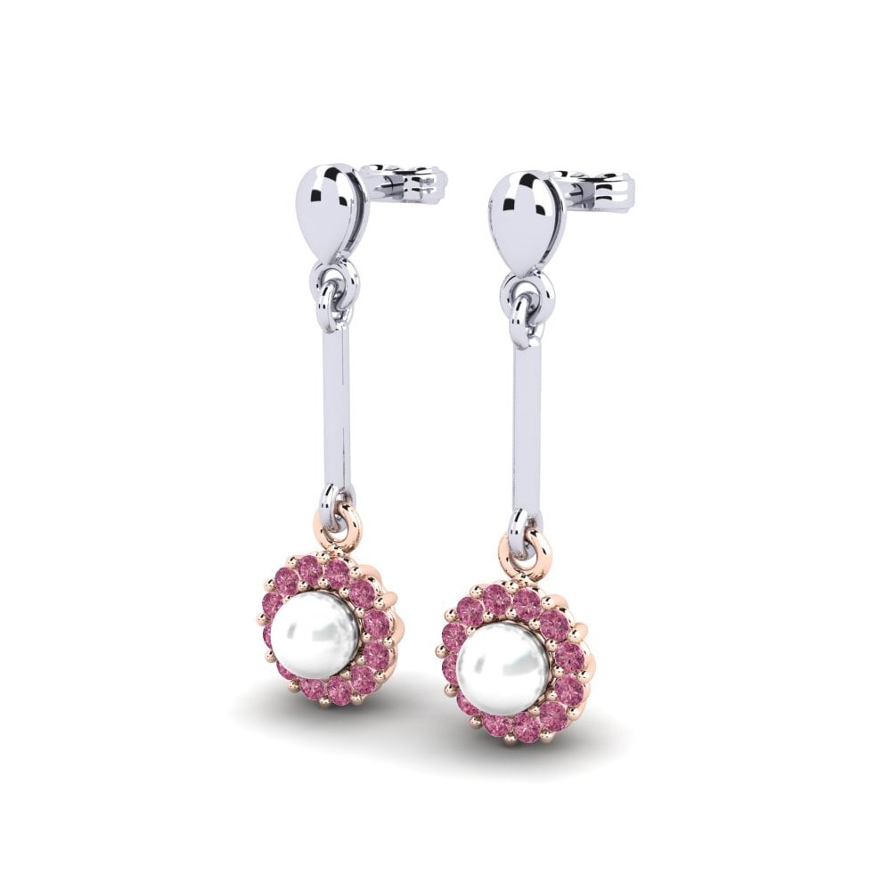 9ct White & Rose Gold Rhodolite Garnet Women's Earring Esrog