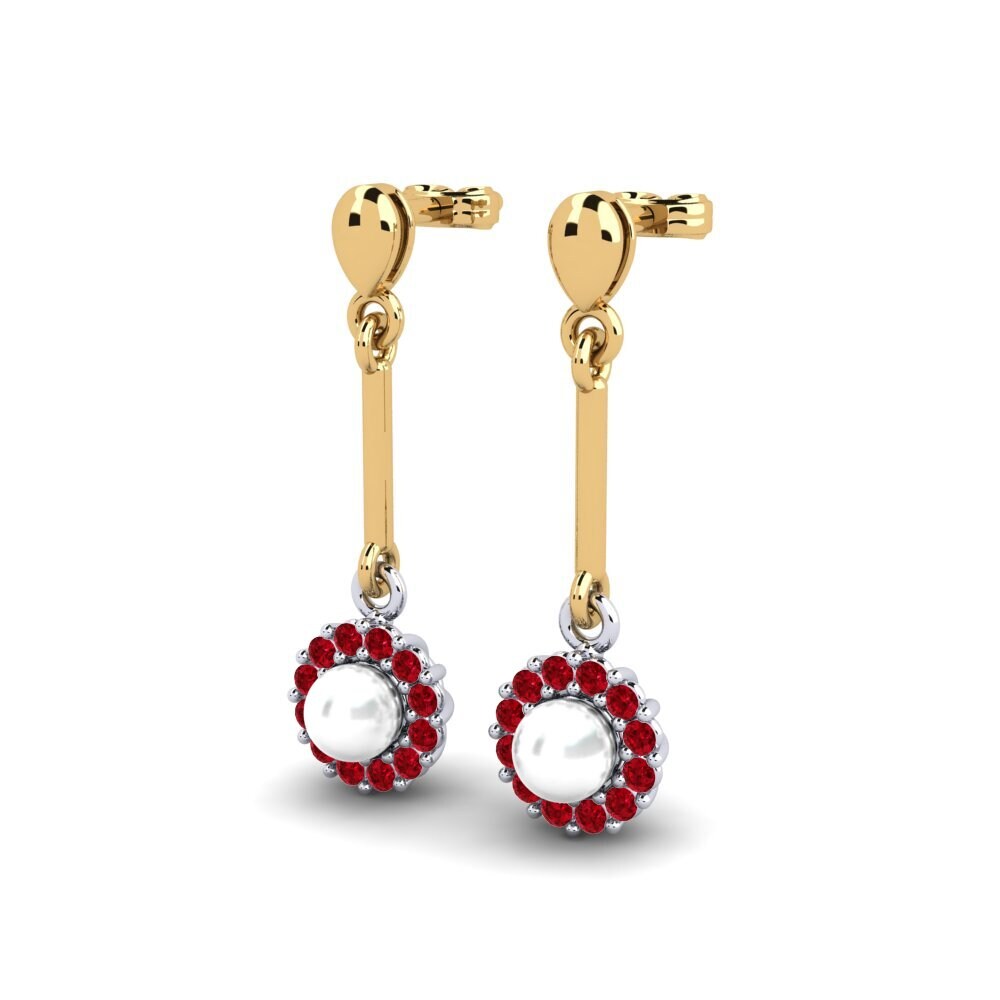 9ct Yellow & White Gold Red Zirconia Women's Earring Esrog