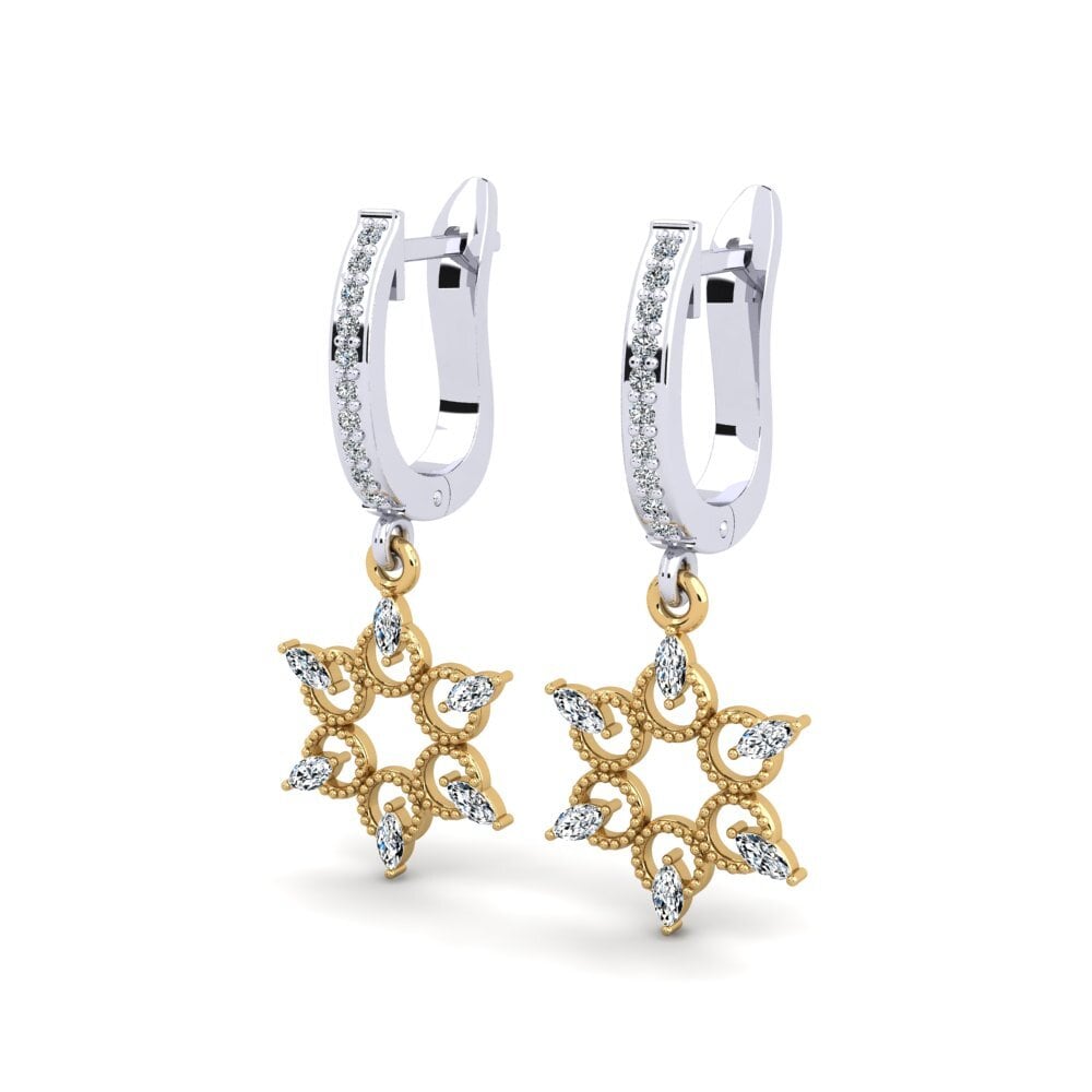 14k Oro Blanco / Amarillo Marquesa Pendiente de mujer Estoma