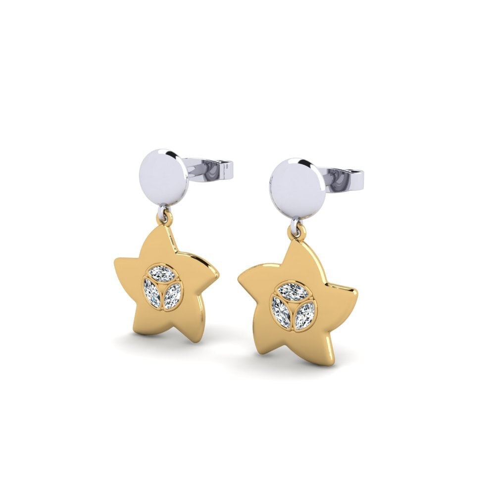 14k Oro Amarillo/Blanco Marquesa Pendiente de mujer Etakeh