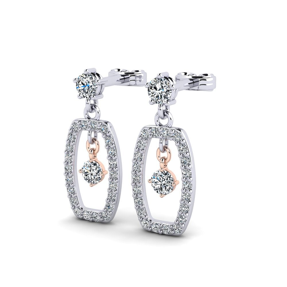 18k Oro Blanco / Rosa Pendiente de mujer Ewduj