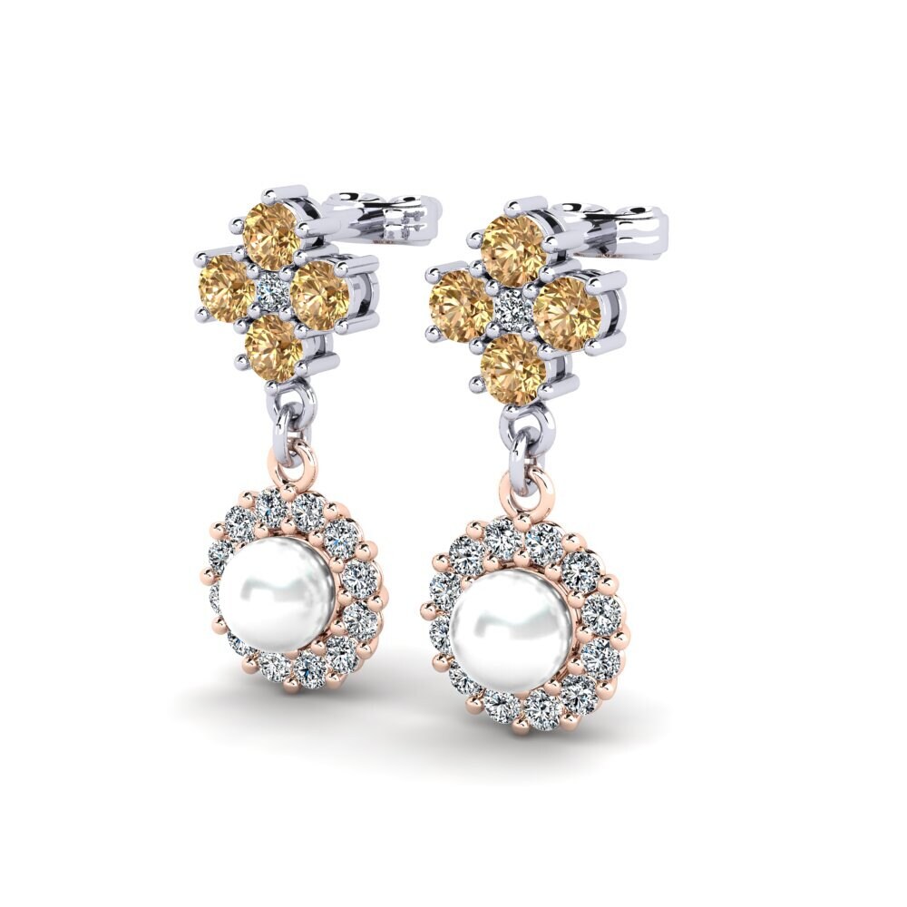 9ct White & Rose Gold Brown Diamond Women's Earring Exilian