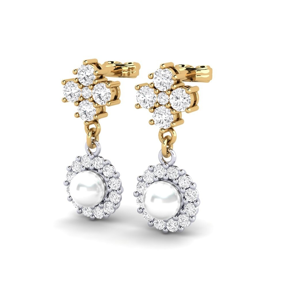 14k Oro Amarillo & Blanco Zafiro blanco Pendiente de mujer Exilian