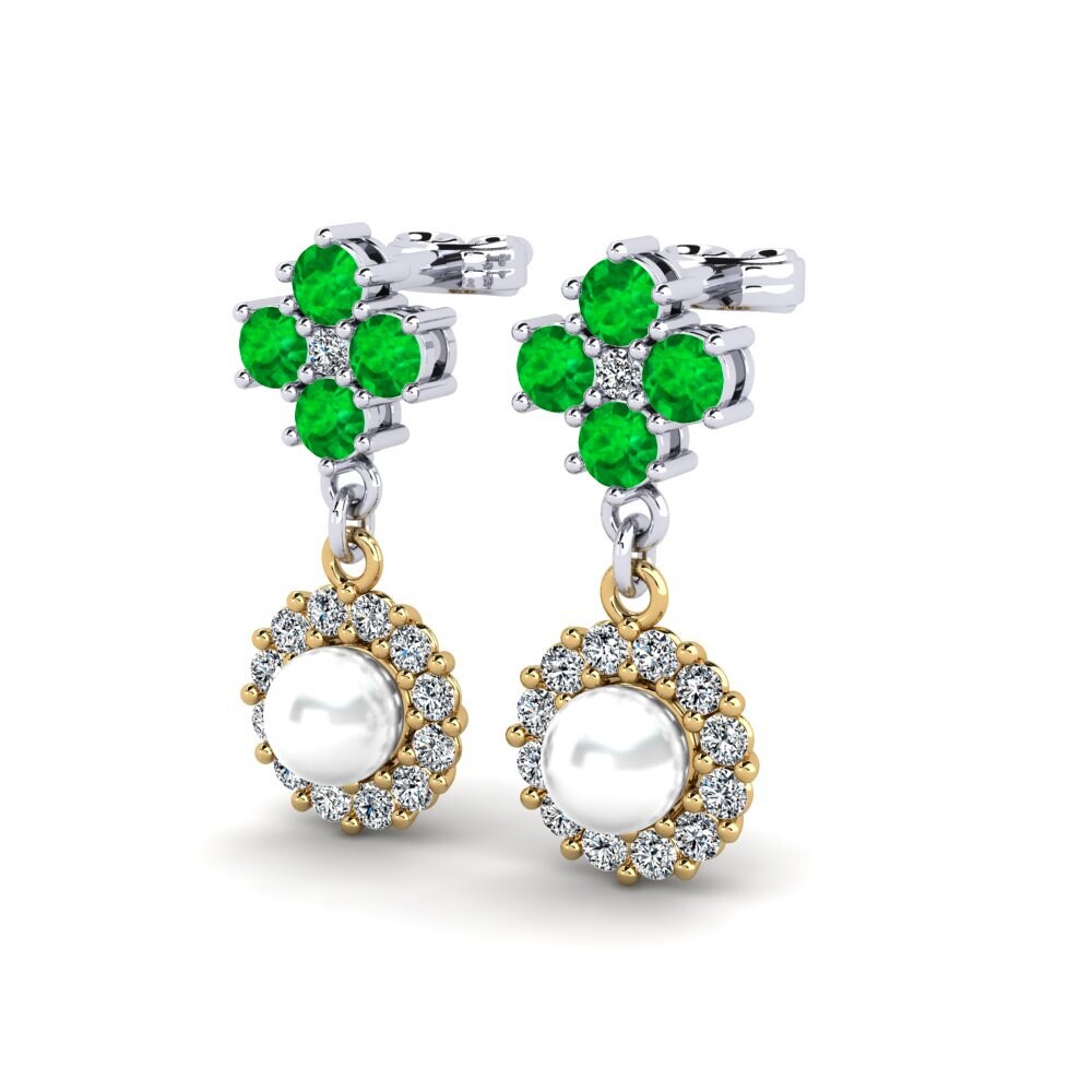 18ct White & Yellow Gold Emerald Women's Earring Exilian